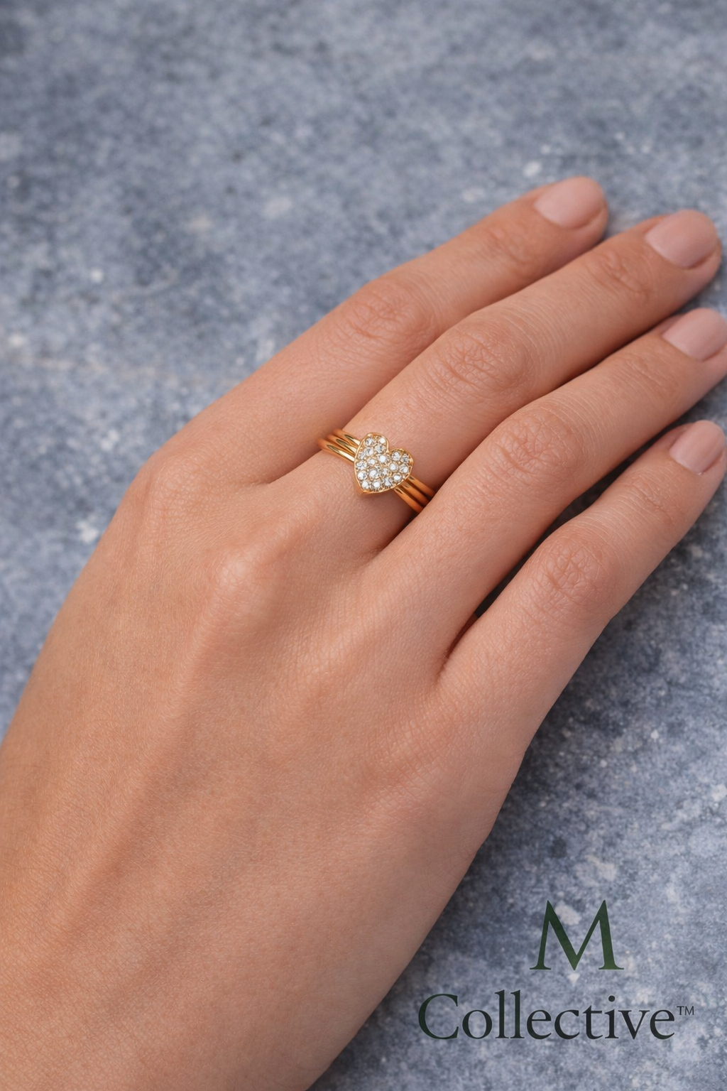 Handmade triple dainty wired, gold plated, diamond heart ring