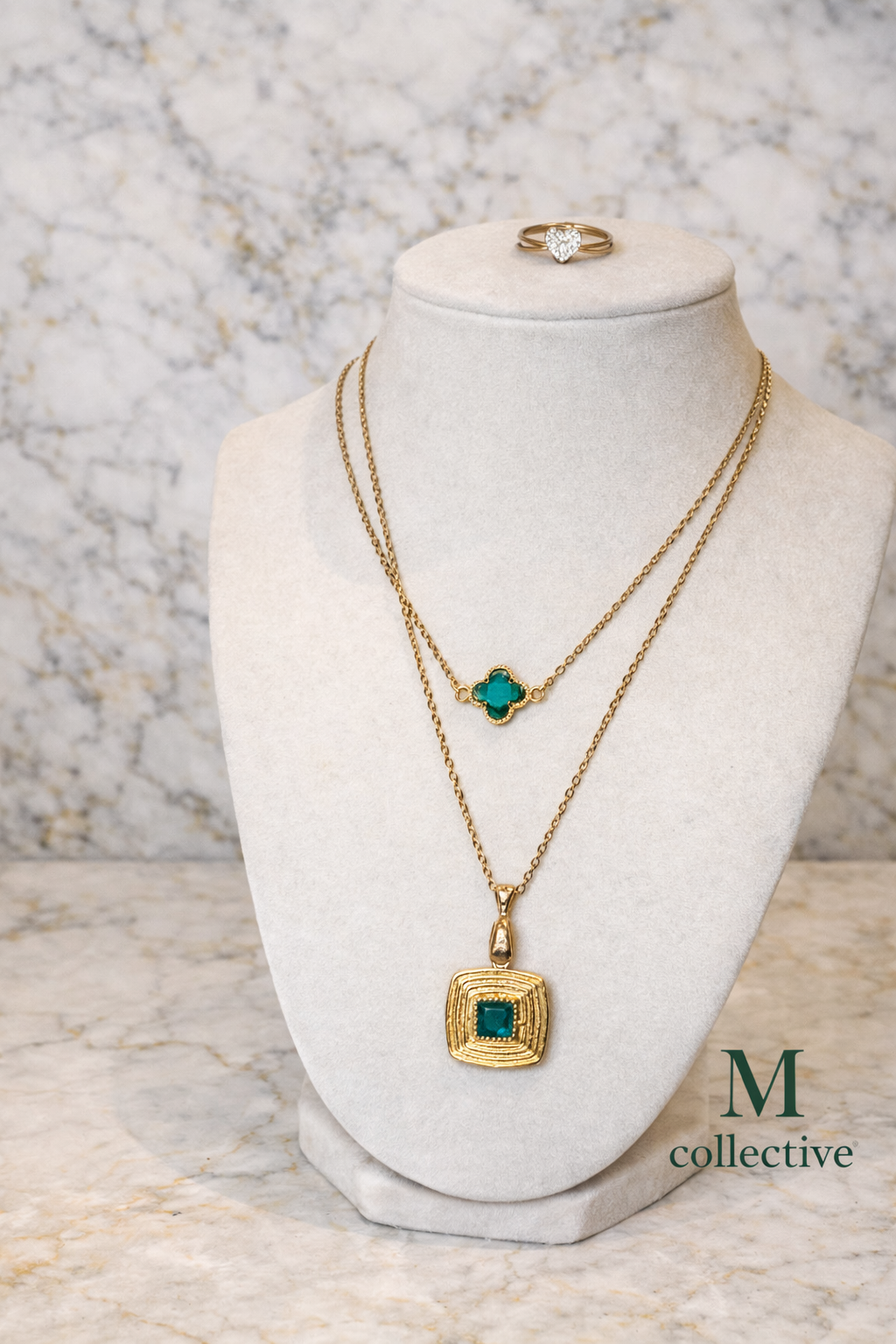 Emerald Luxe Layered Necklace Set | Gold Statement Pendant Necklace | M Collective™