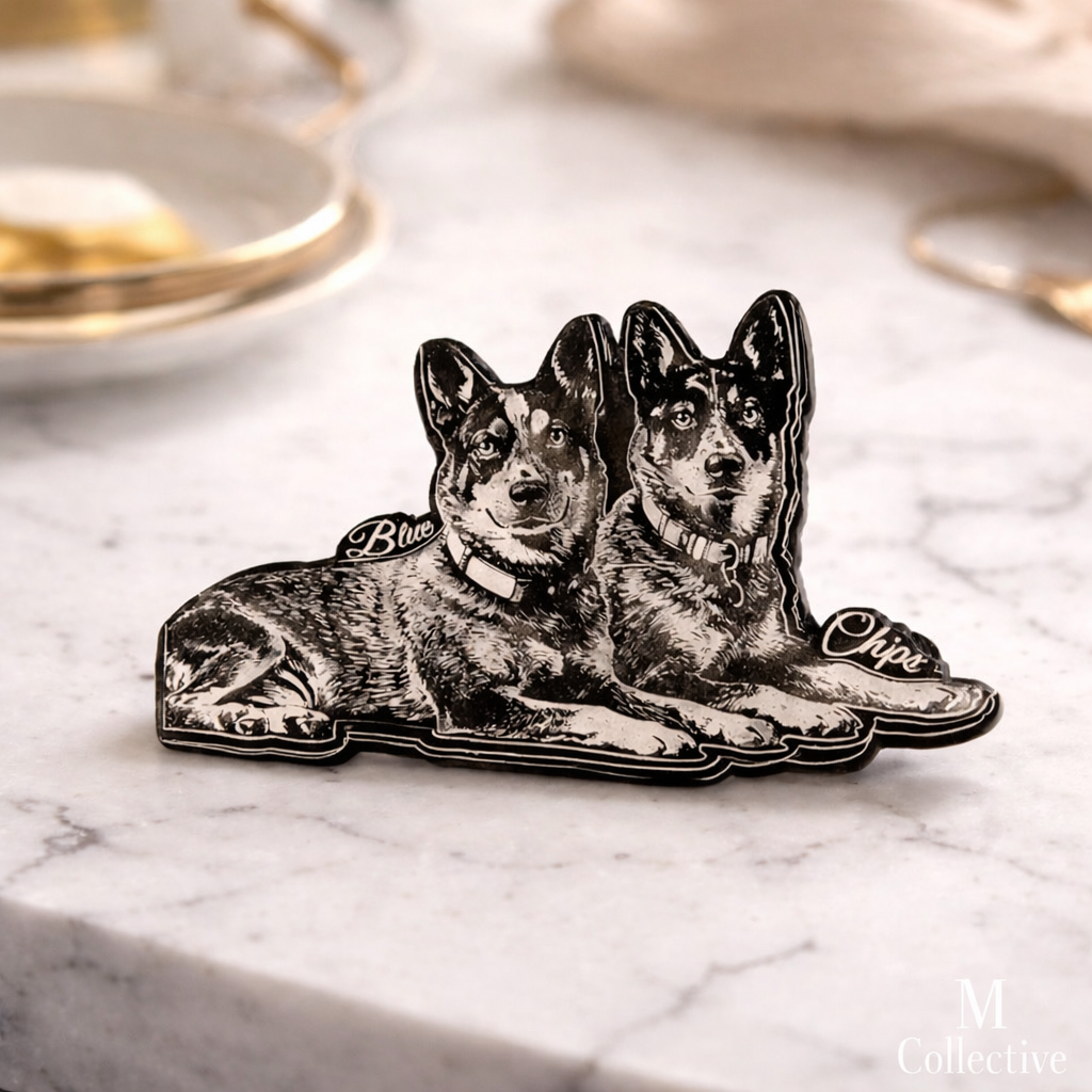 Custom Pet Portrait Magnet | Personalized Dog Keepsake | Luxury Gift with Names