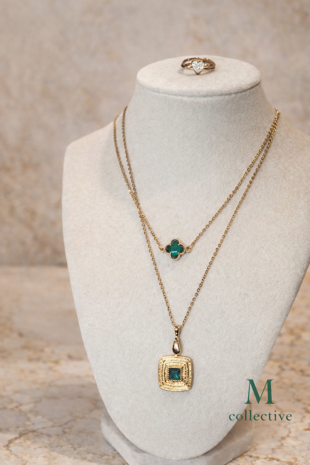 Emerald Luxe Layered Necklace Set | Gold Statement Pendant Necklace | M Collective™