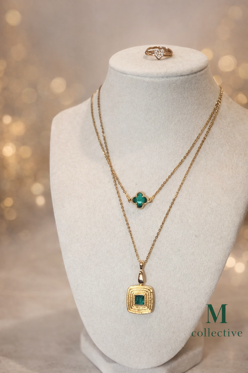 Emerald Luxe Layered Necklace Set | Gold Statement Pendant Necklace | M Collective™