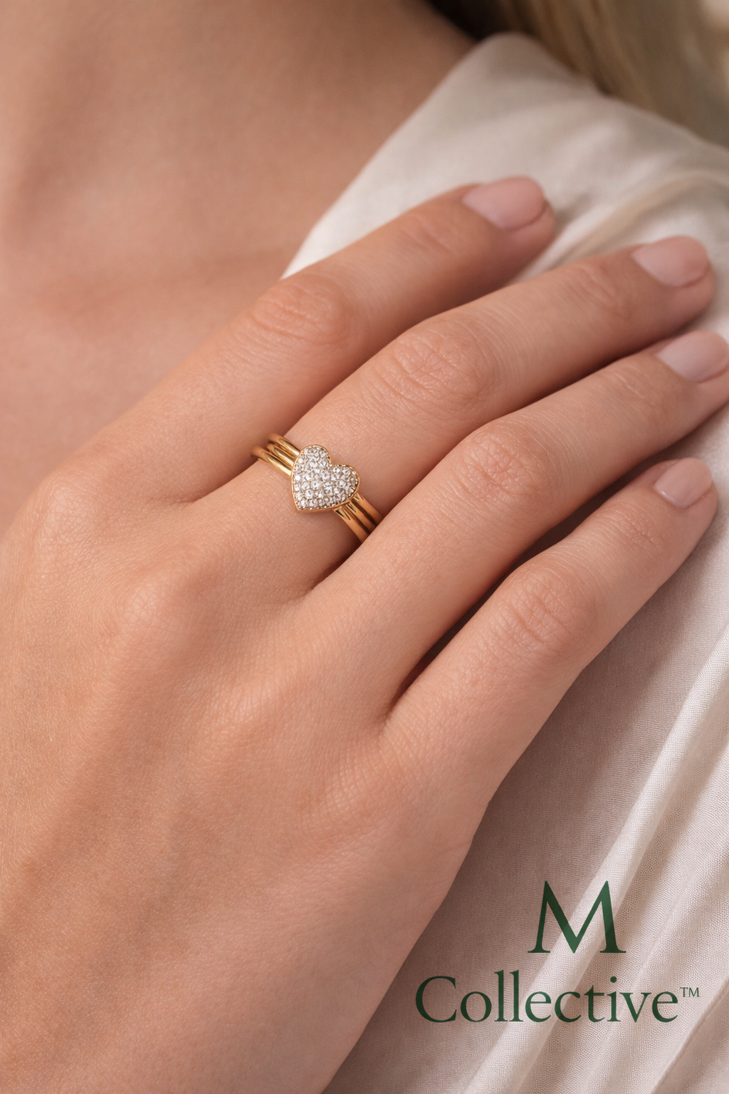 Handmade triple dainty wired, gold plated, diamond heart ring