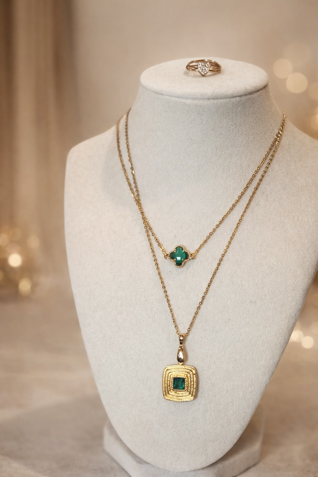 Emerald Luxe Layered Necklace Set | Gold Statement Pendant Necklace | M Collective™