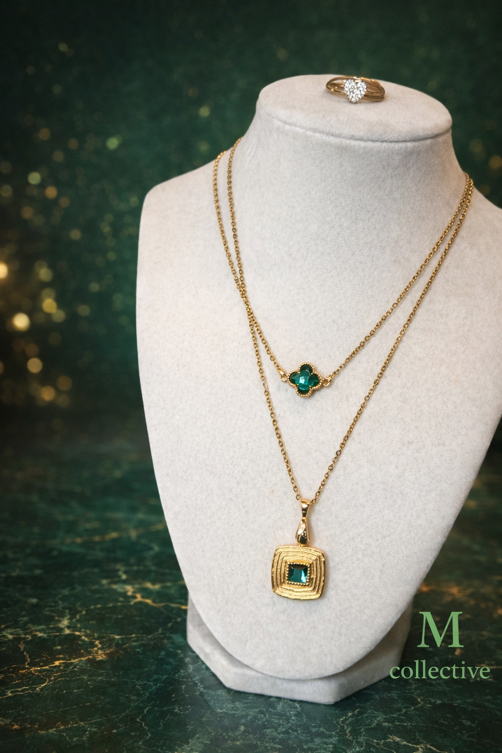 Emerald Luxe Layered Necklace Set | Gold Statement Pendant Necklace | M Collective™