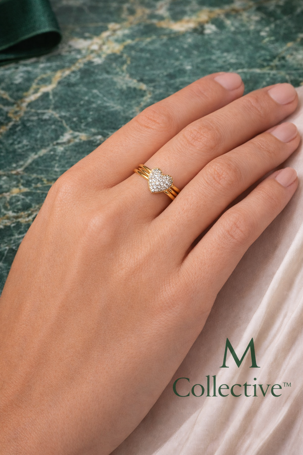 Handmade triple dainty wired, gold plated, diamond heart ring