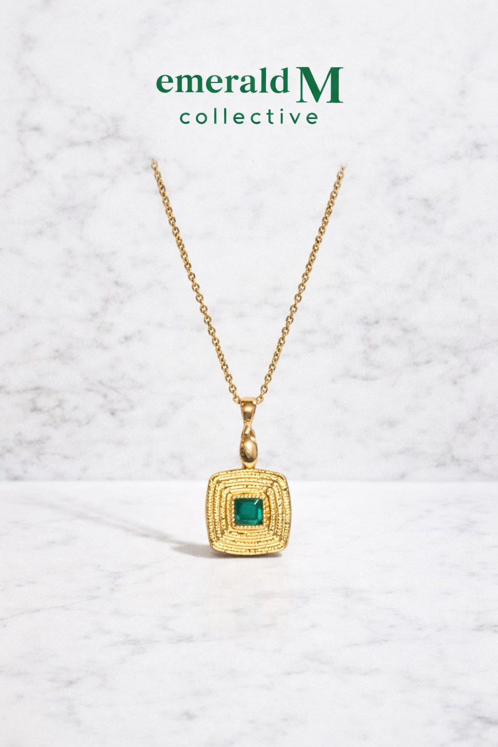 Emerald Luxe Square Pendant Necklace – Gold | M Collective™
