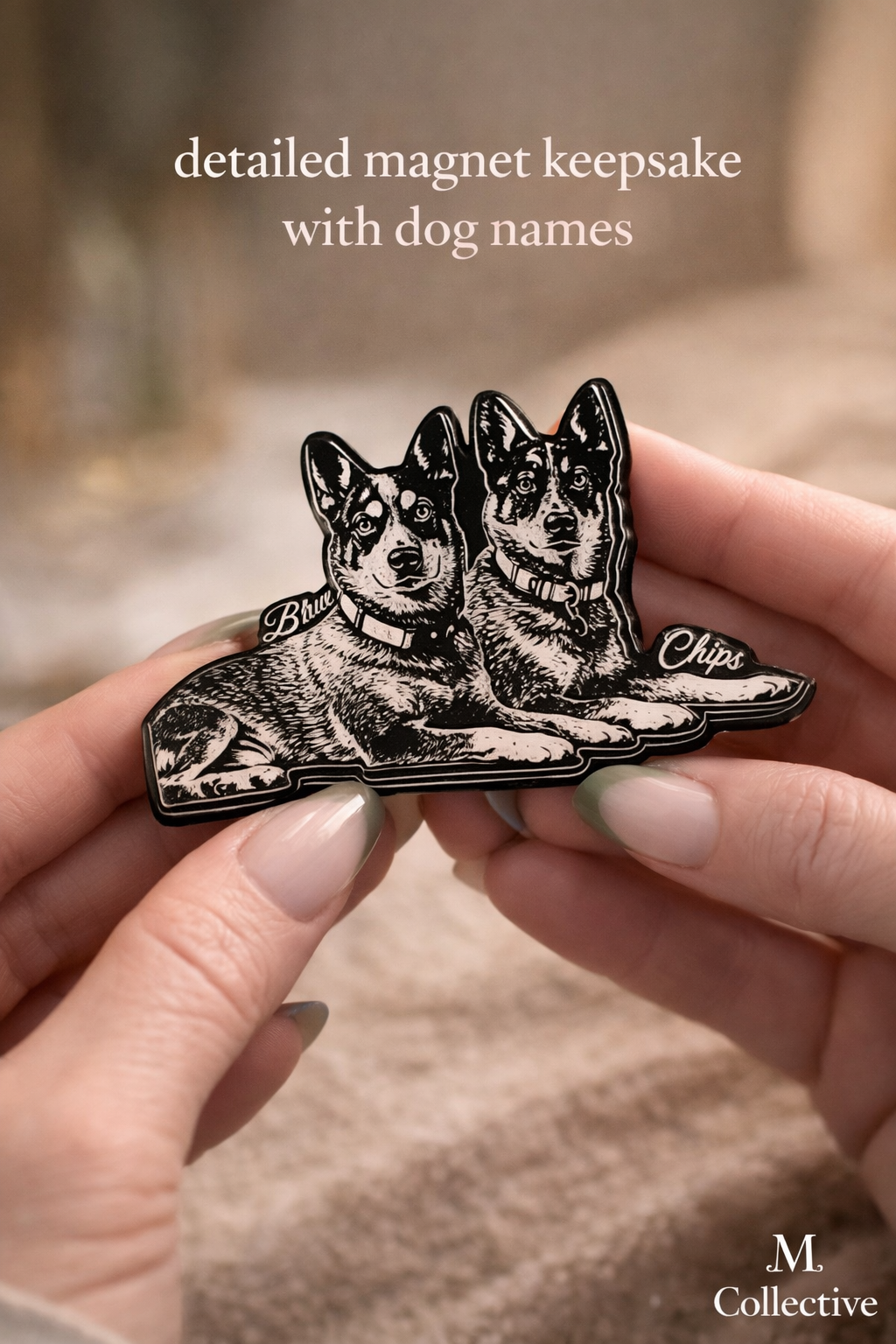Custom Pet Portrait Magnet | Personalized Dog Keepsake | Luxury Gift with Names