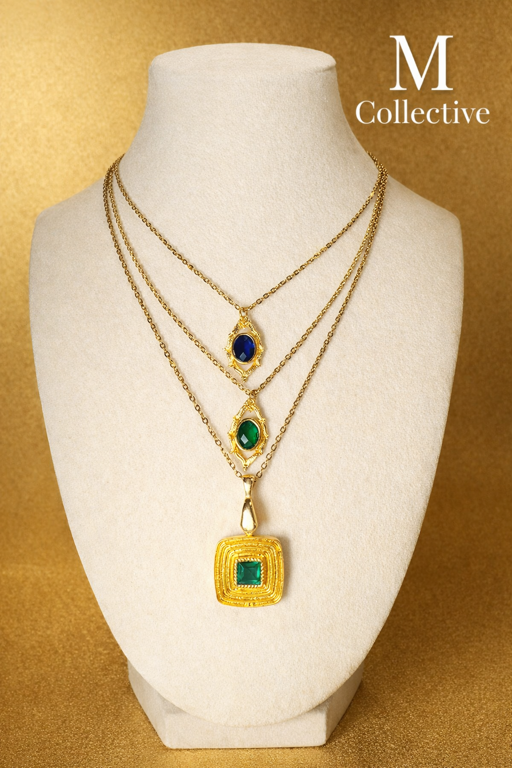 Emerald Luxe Square Pendant Necklace – Gold | M Collective™