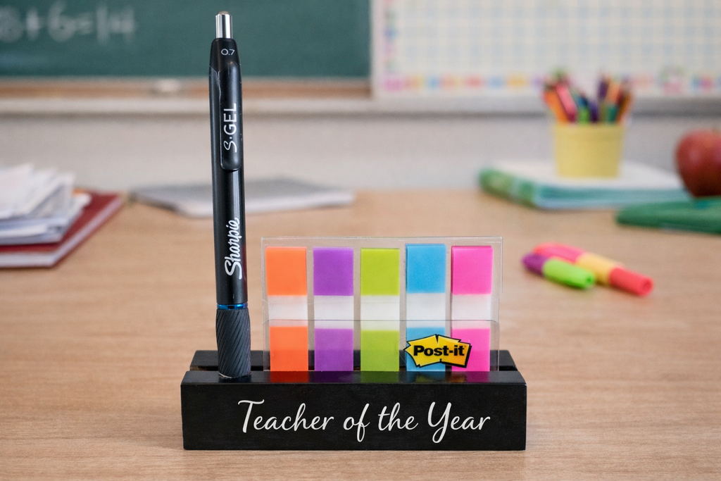 Personalized Wood Desk Organizer – Pen Holder & Sticky Note Stand