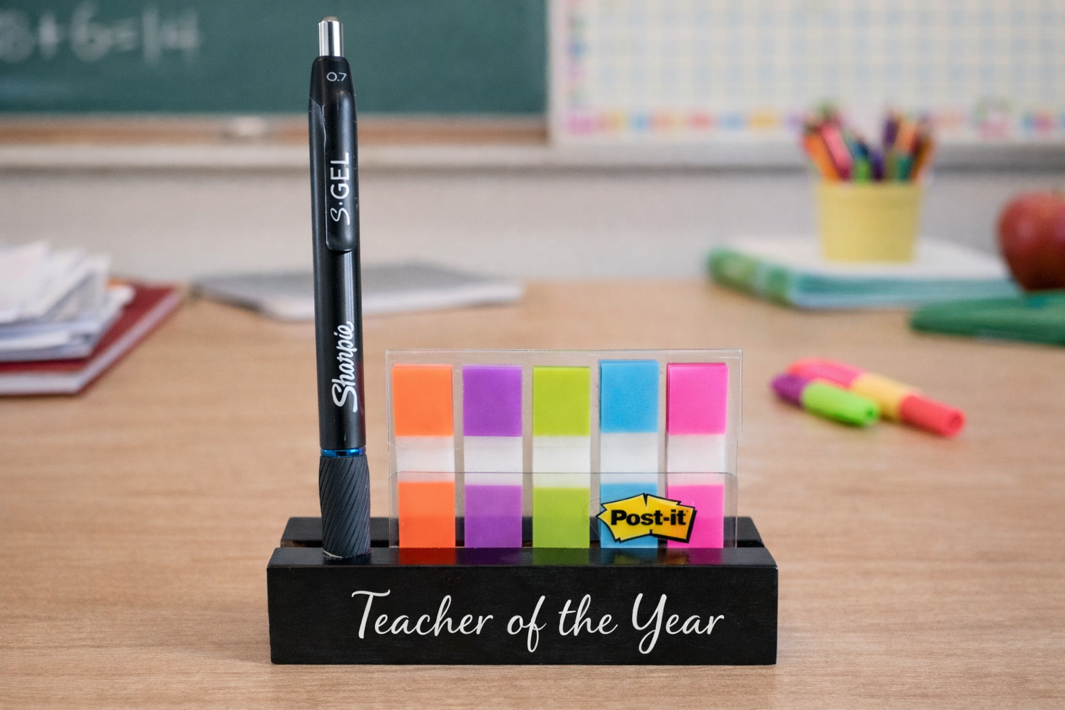 Personalized Wood Desk Organizer – Pen Holder & Sticky Note Stand