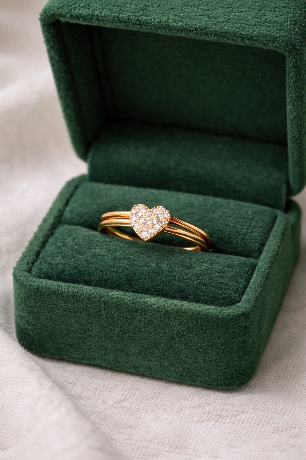 Handmade triple dainty wired, gold plated, diamond heart ring