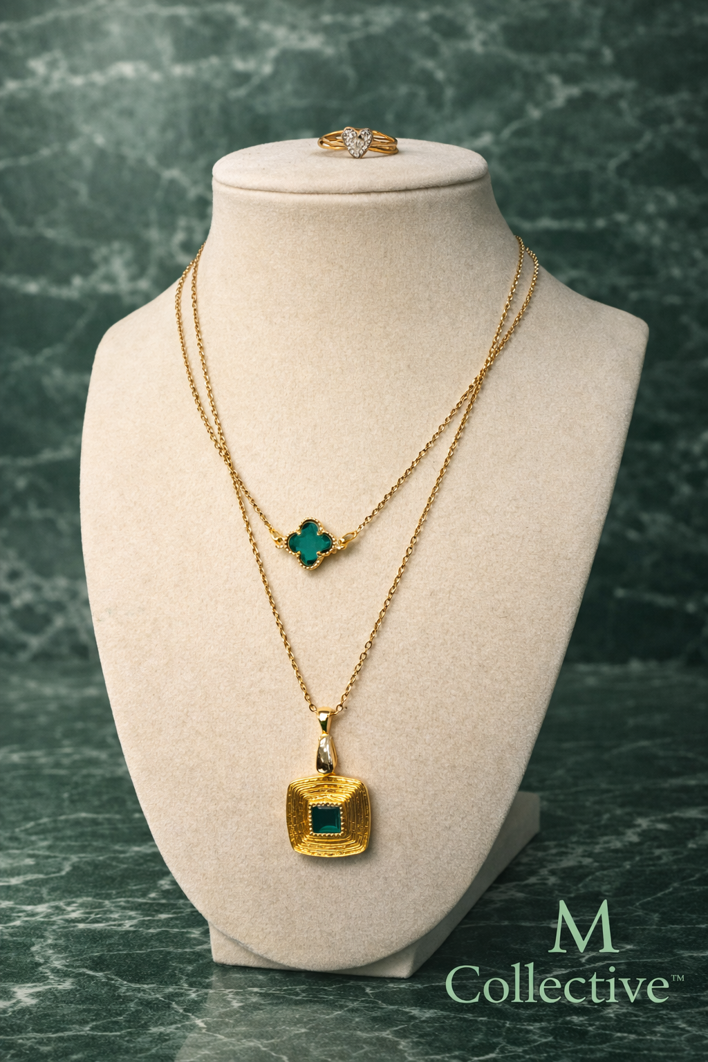 Emerald Luxe Layered Necklace Set | Gold Statement Pendant Necklace | M Collective™