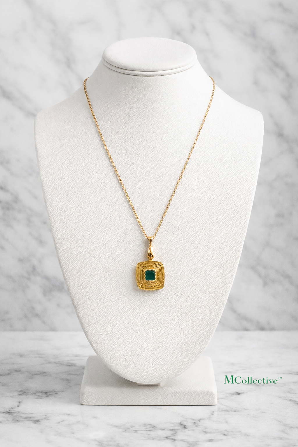 Emerald Luxe Square Pendant Necklace – Gold | M Collective™
