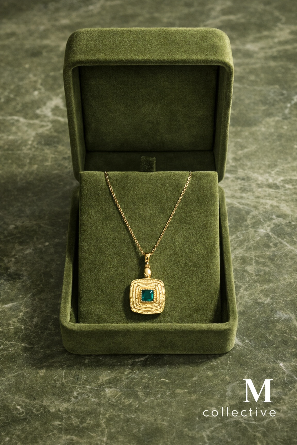 Emerald Luxe Square Pendant Necklace – Gold | M Collective™
