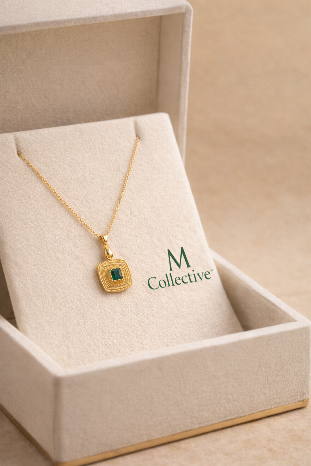 Emerald Luxe Square Pendant Necklace – Gold | M Collective™