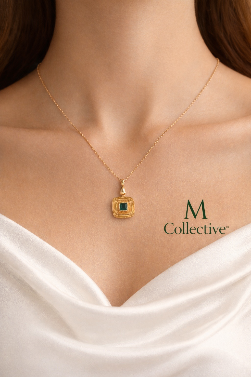 Emerald Luxe Square Pendant Necklace – Gold | M Collective™