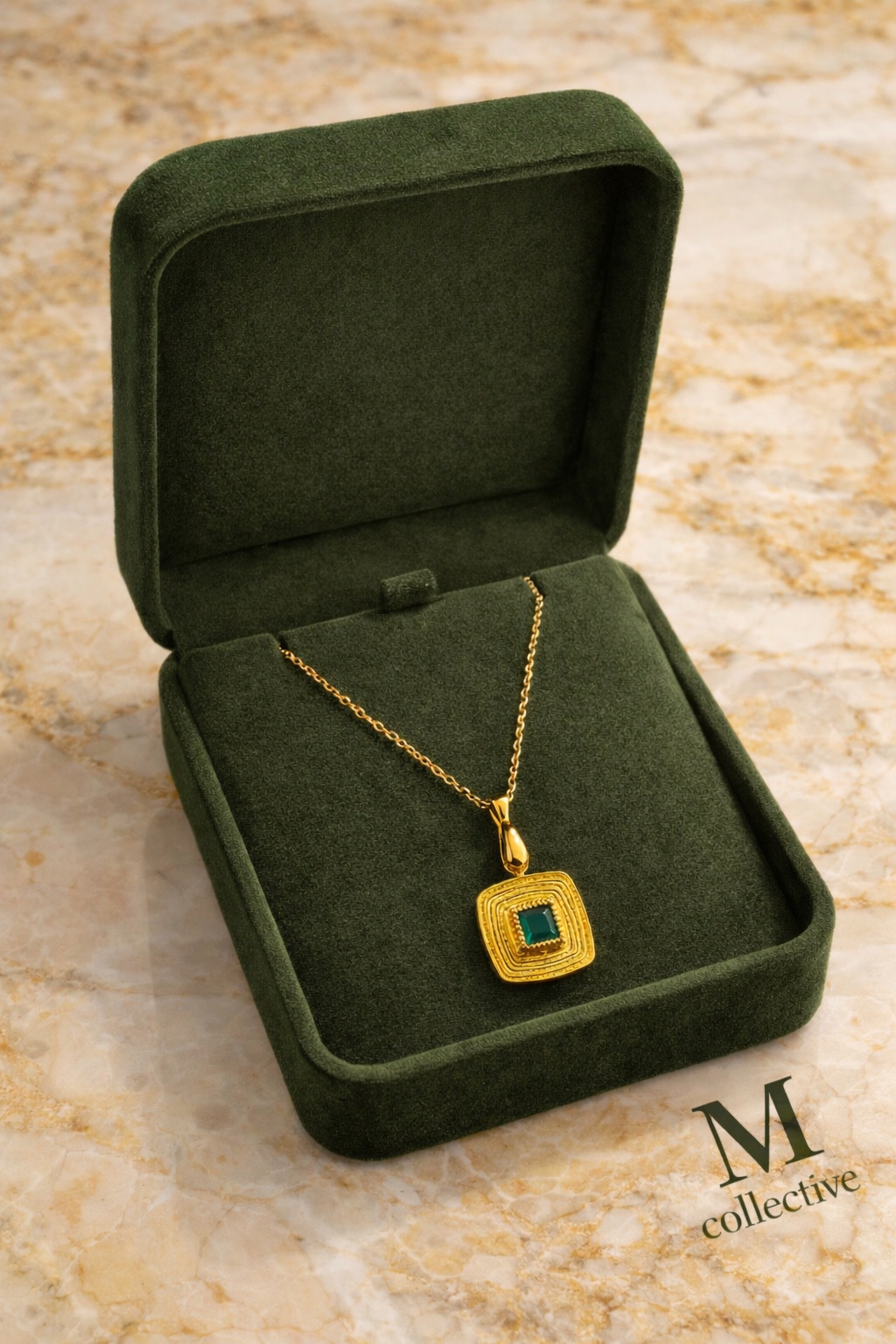 Emerald Luxe Square Pendant Necklace – Gold | M Collective™