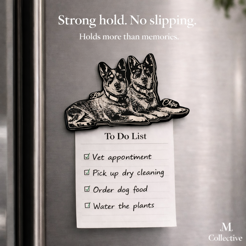 Custom Pet Portrait Magnet | Personalized Dog Keepsake | Luxury Gift with Names