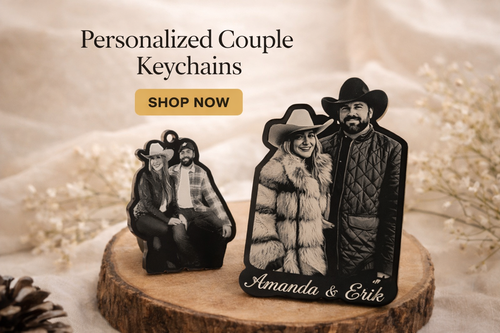 Personalized Couple Photo Keychain – Custom Engraved Keepsake Gift