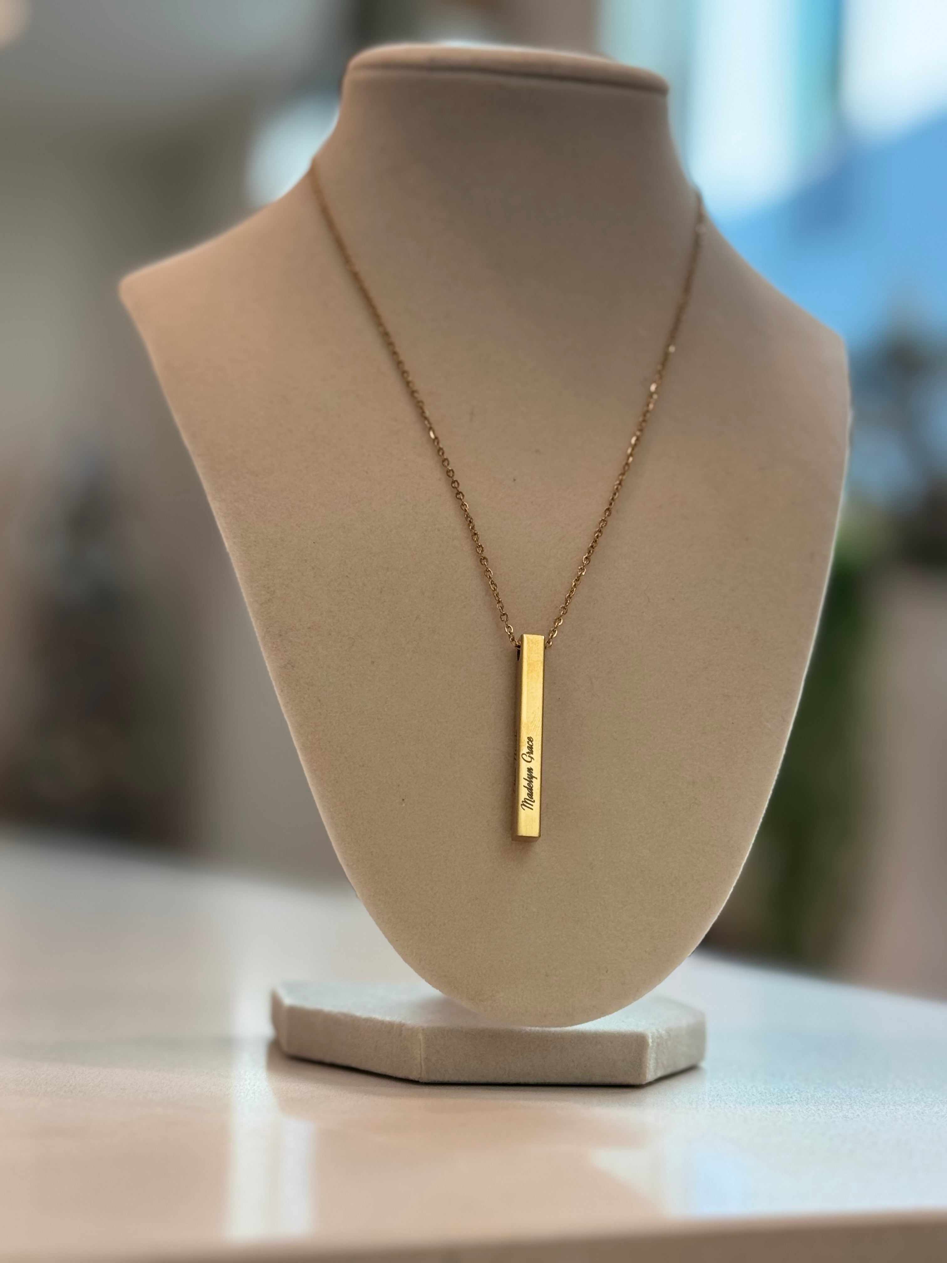 Custom Engraved Gold Bar Necklace